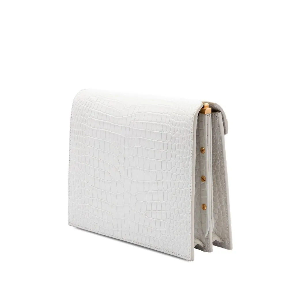 Saint Laurent Croc Embossed Leather Monogram Cassandra Clasp Bag White Leather Very good - Back View