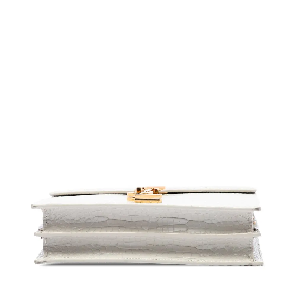 Saint Laurent Croc Embossed Leather Monogram Cassandra Clasp Bag White Leather Very good - Inside View