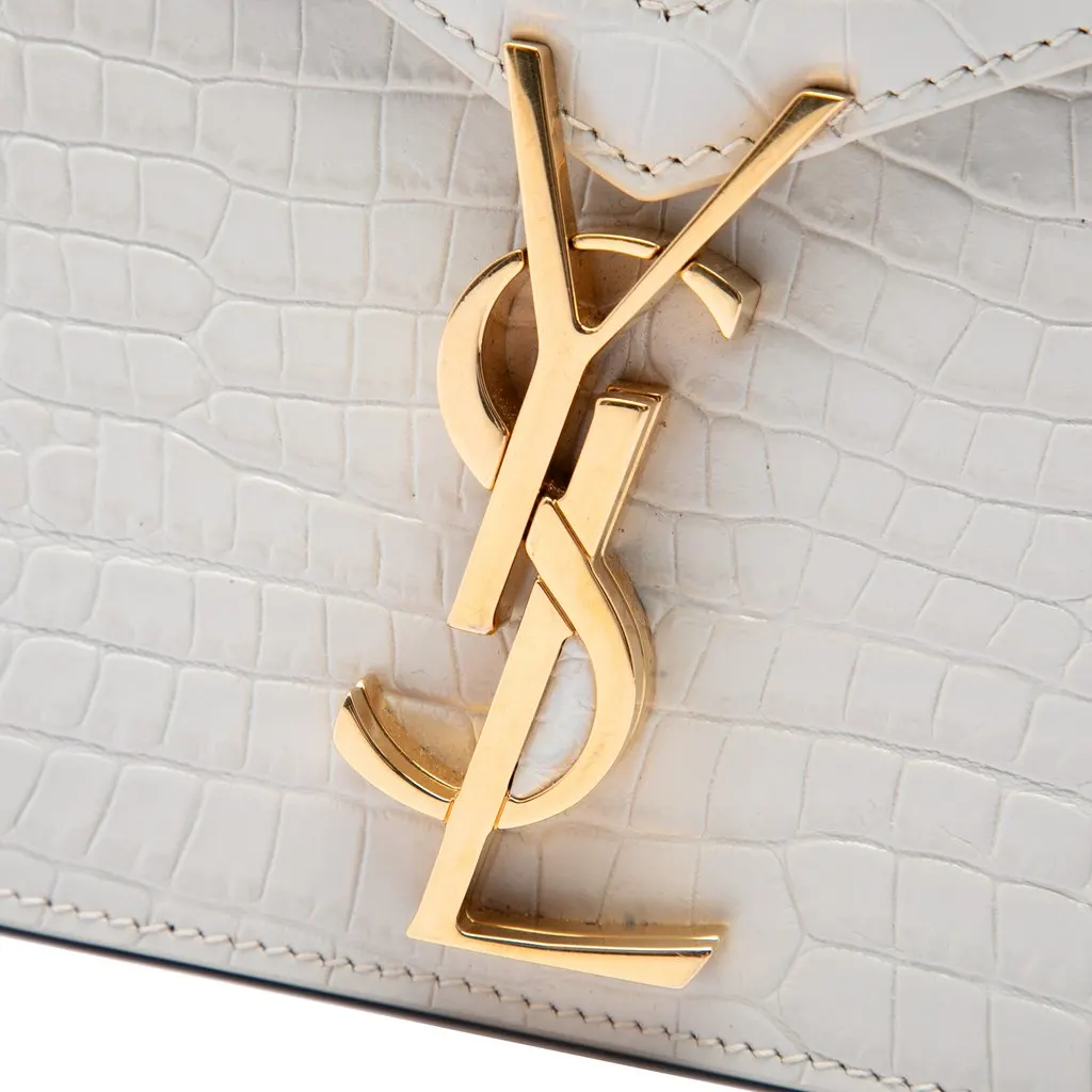 Saint Laurent Croc Embossed Leather Monogram Cassandra Clasp Bag White Leather Very good - Box View