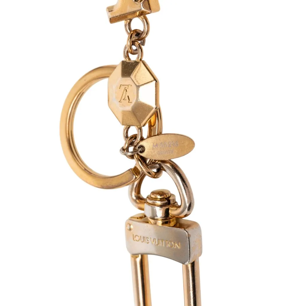 Louis Vuitton Gold Plated LV Facettes Bag Charm and Key Holder Gold Metal Very good - Inside View