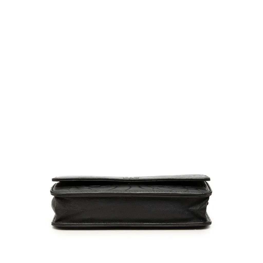Chanel CC Embossed Lambskin Camellia Wallet On Chain Black Leather Very good - Inside View