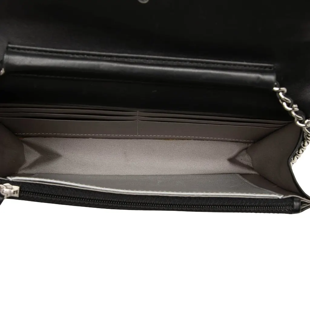 Chanel CC Embossed Lambskin Camellia Wallet On Chain Black Leather Very good - Model View