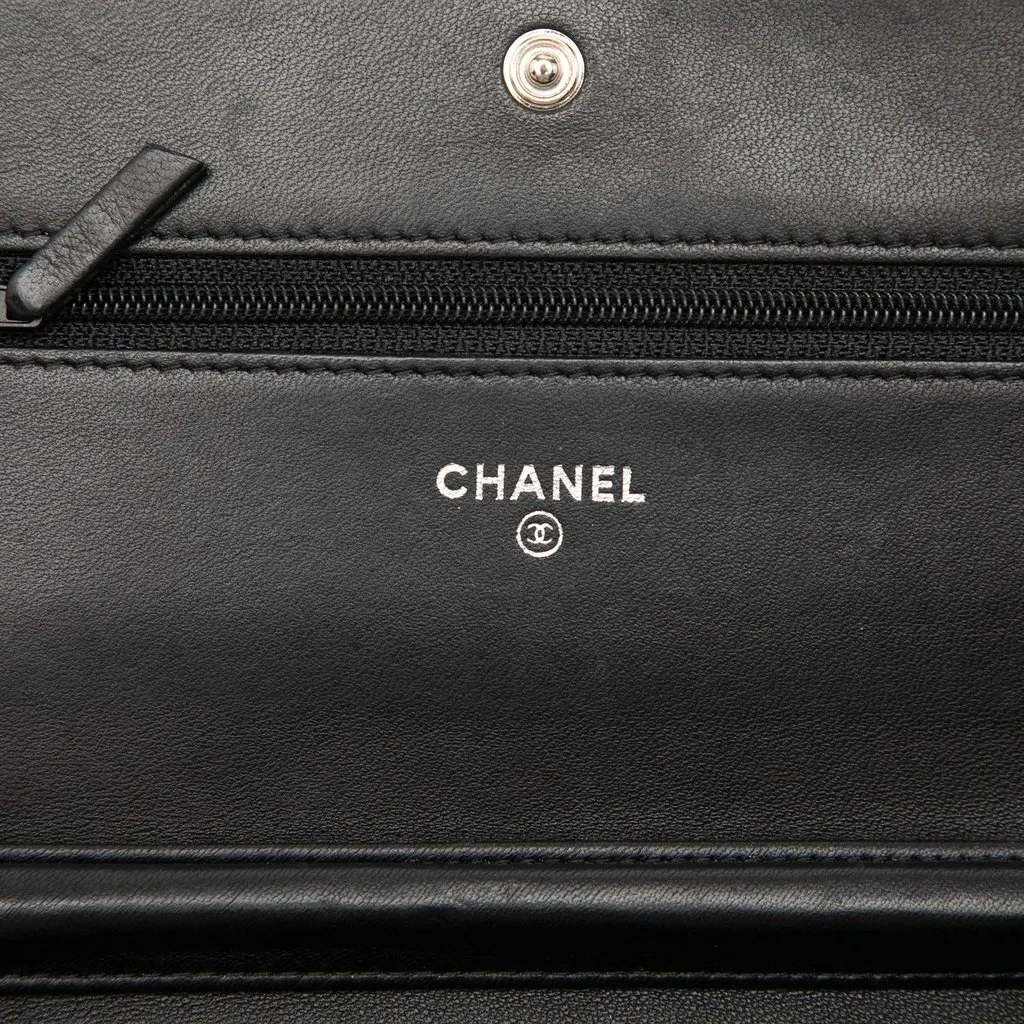 Chanel CC Embossed Lambskin Camellia Wallet On Chain Black Leather Very good - Box View