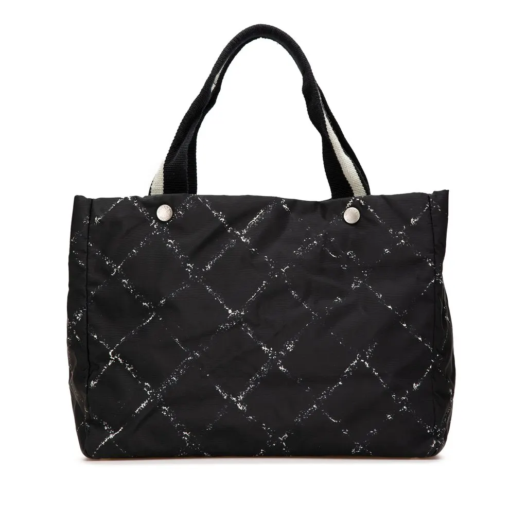 Chanel Old Travel Line Nylon Tote Black Good - Front View