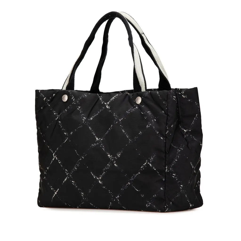 Chanel Old Travel Line Nylon Tote Black Good - Back View