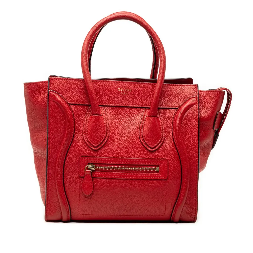 Celine Micro Calfskin Luggage Tote Red Leather Good - Front View
