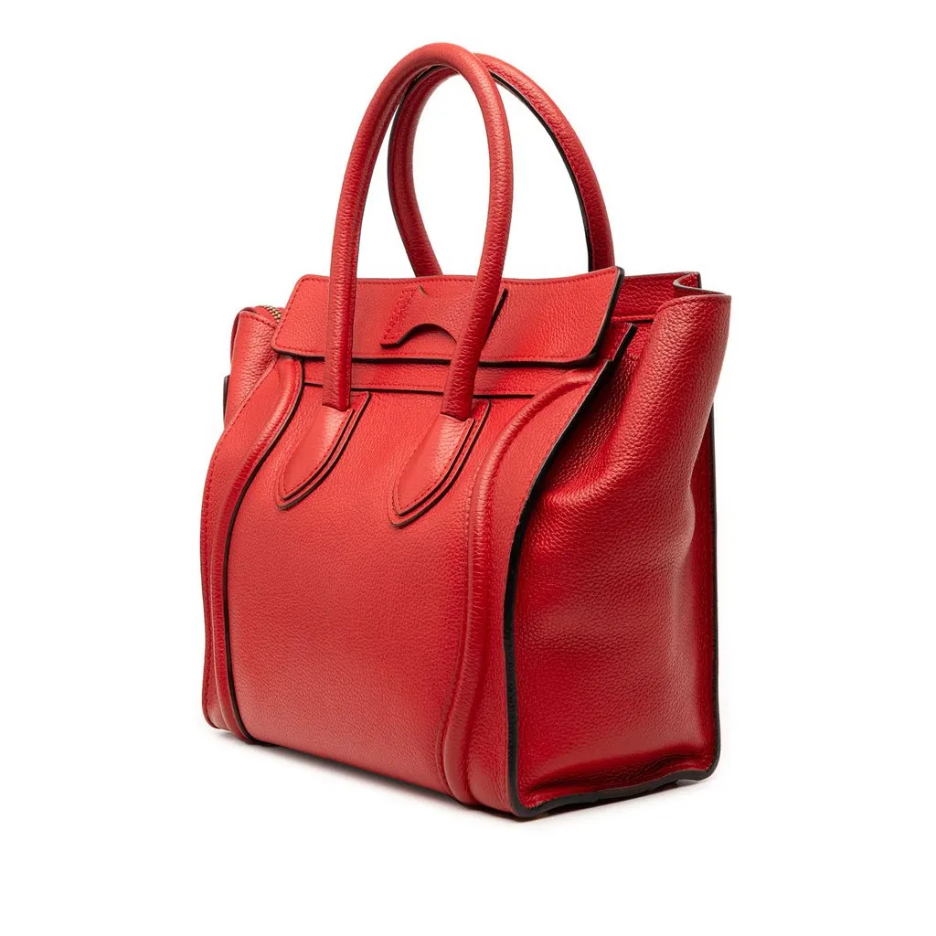 Celine Micro Calfskin Luggage Tote Red Leather Good - Back View