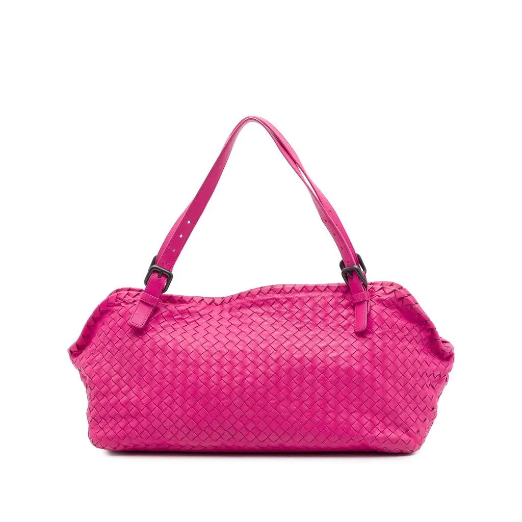 Bottega Veneta Nappa Intrecciato Belted Zip Frame Shoulder Bag Pink Leather Very good - Front View