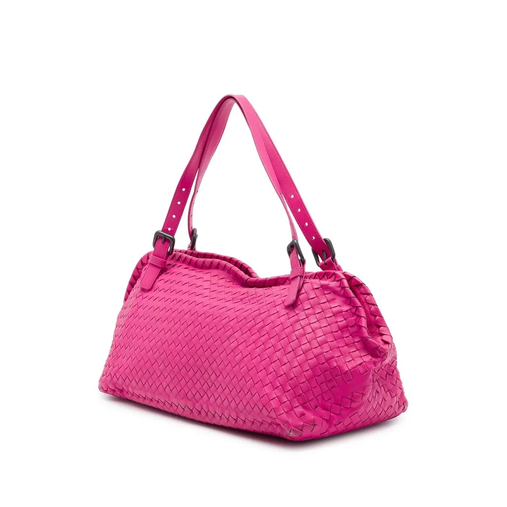 Bottega Veneta Nappa Intrecciato Belted Zip Frame Shoulder Bag Pink Leather Very good - Back View