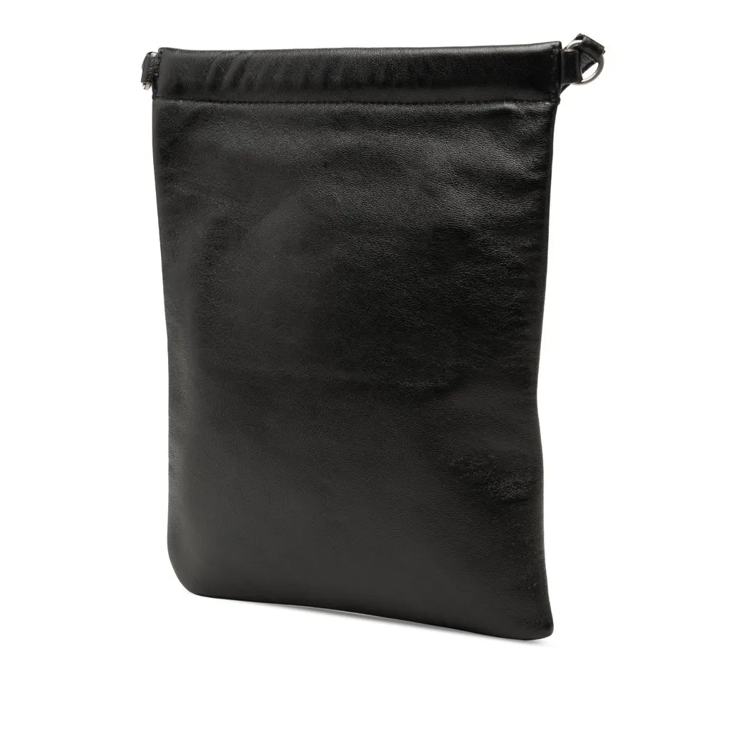 Saint Laurent Antiqued Lambskin Sid Flat Crossbody Black Leather Very good - Back View