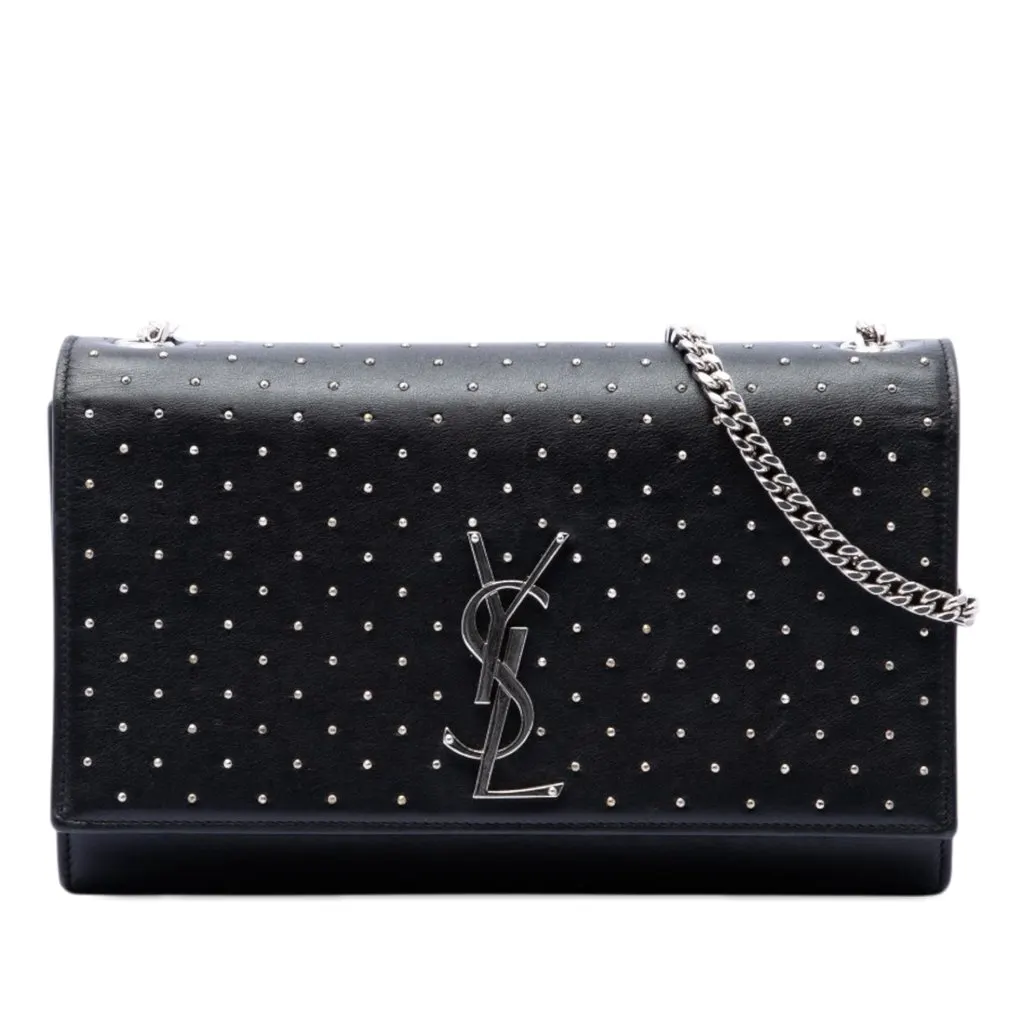 Saint Laurent Medium Studded Calfskin Monogram Kate Crossbody Black Leather Very good - Front View