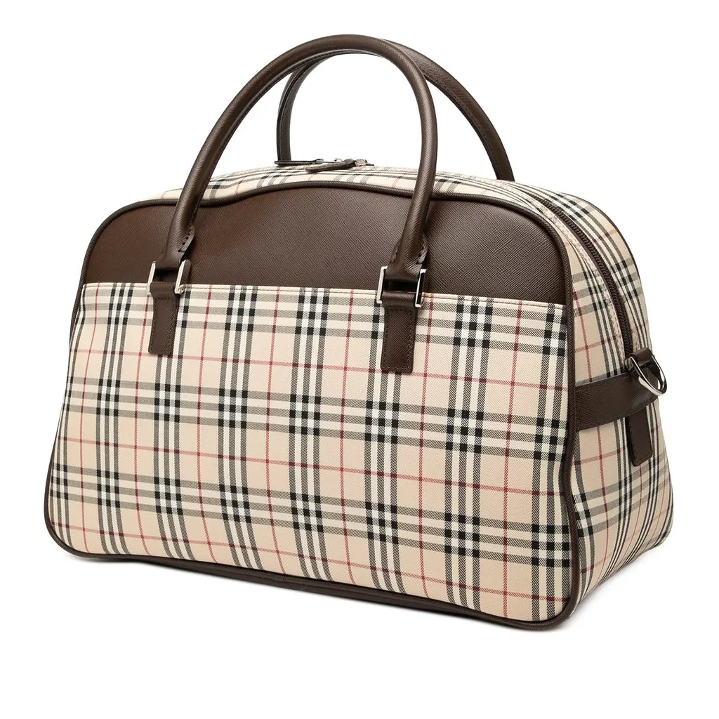 Burberry House Check Canvas Boston Bag Beige Canvas Very good - Back View