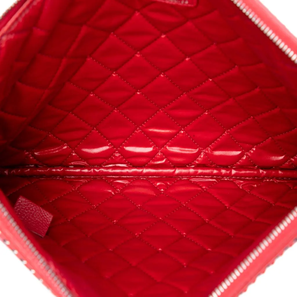 Chanel Medium Quilted Lambskin Chain Boy O Case Clutch Red Leather Very good - Model View