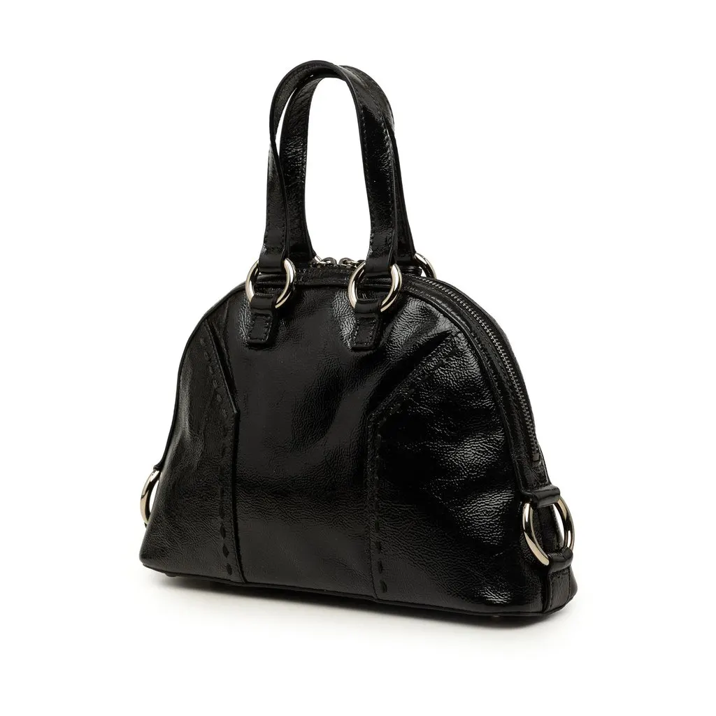 Saint Laurent Mini Crinkled Patent Muse Handbag Black Leather Good - Back View