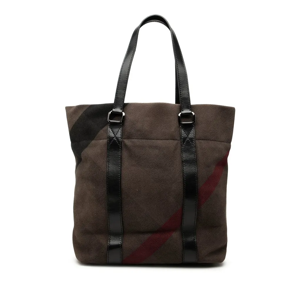 Burberry Mega Check Canvas Tote Brown Canvas Good - Front View