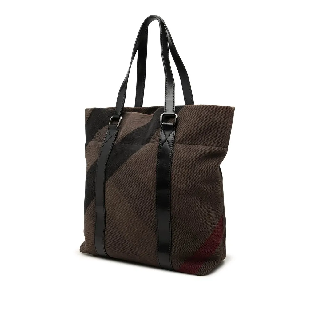 Burberry Mega Check Canvas Tote Brown Canvas Good - Back View
