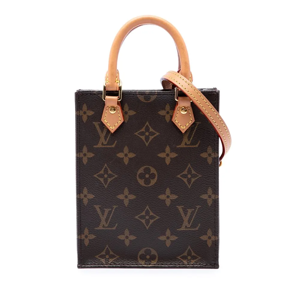 Louis Vuitton Monogram Petit Sac Plat Brown Canvas Good - Front View