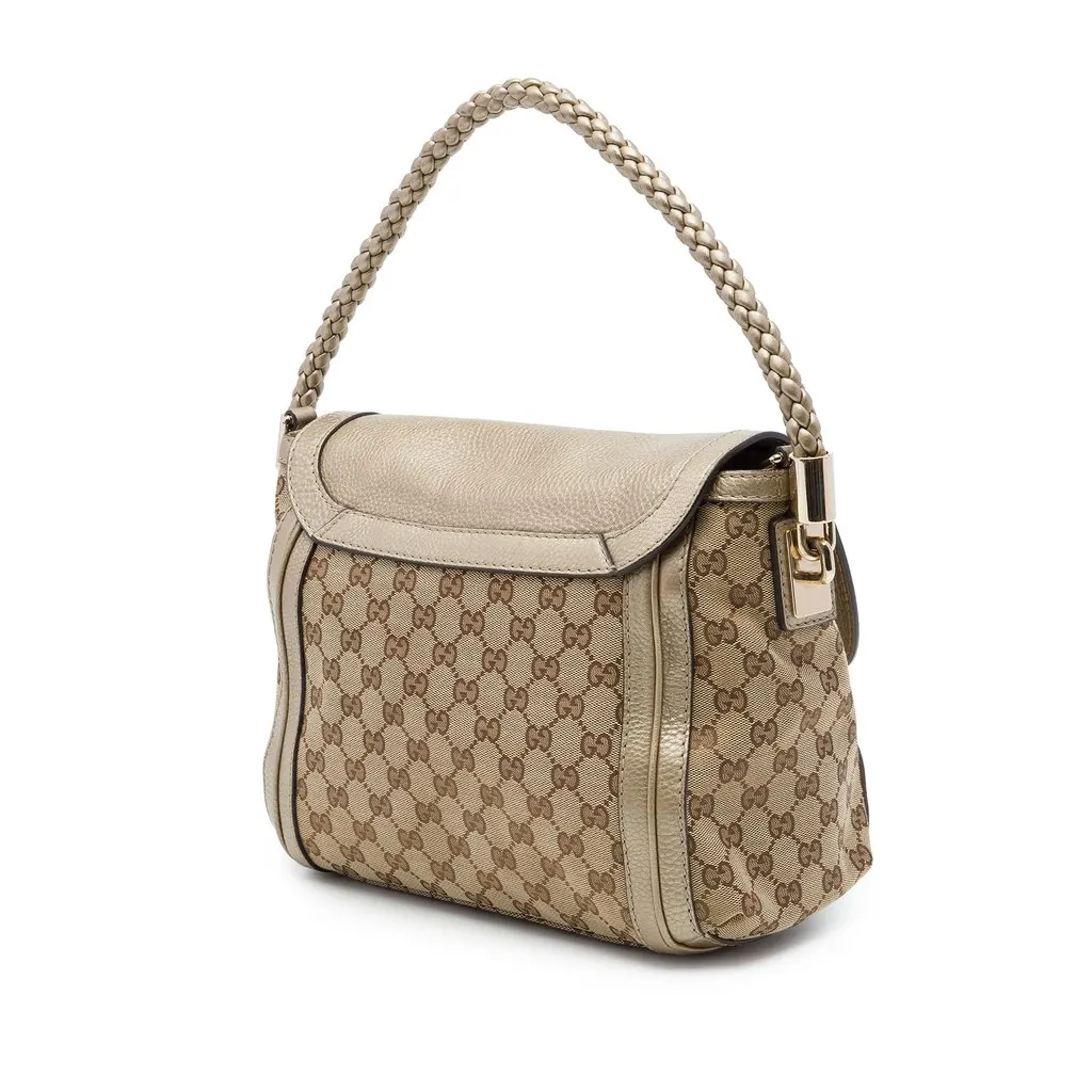 Gucci GG Canvas Bella Flap Satchel Beige Canvas Very good - Back View