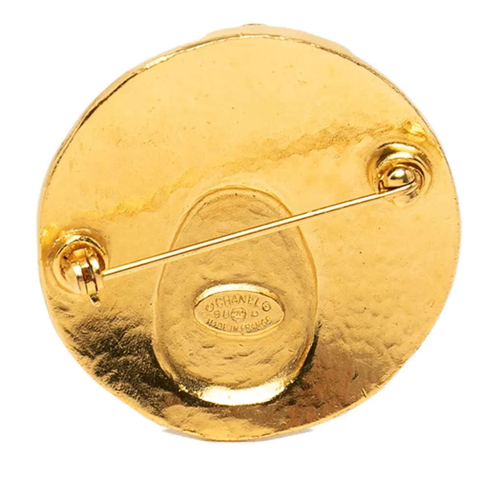 Chanel CC Gold Plated Round Gripoix Brooch Gold Metal Very good - Back View