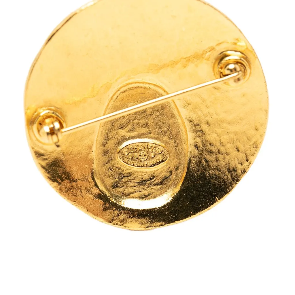 Chanel CC Gold Plated Round Gripoix Brooch Gold Metal Very good - Inside View