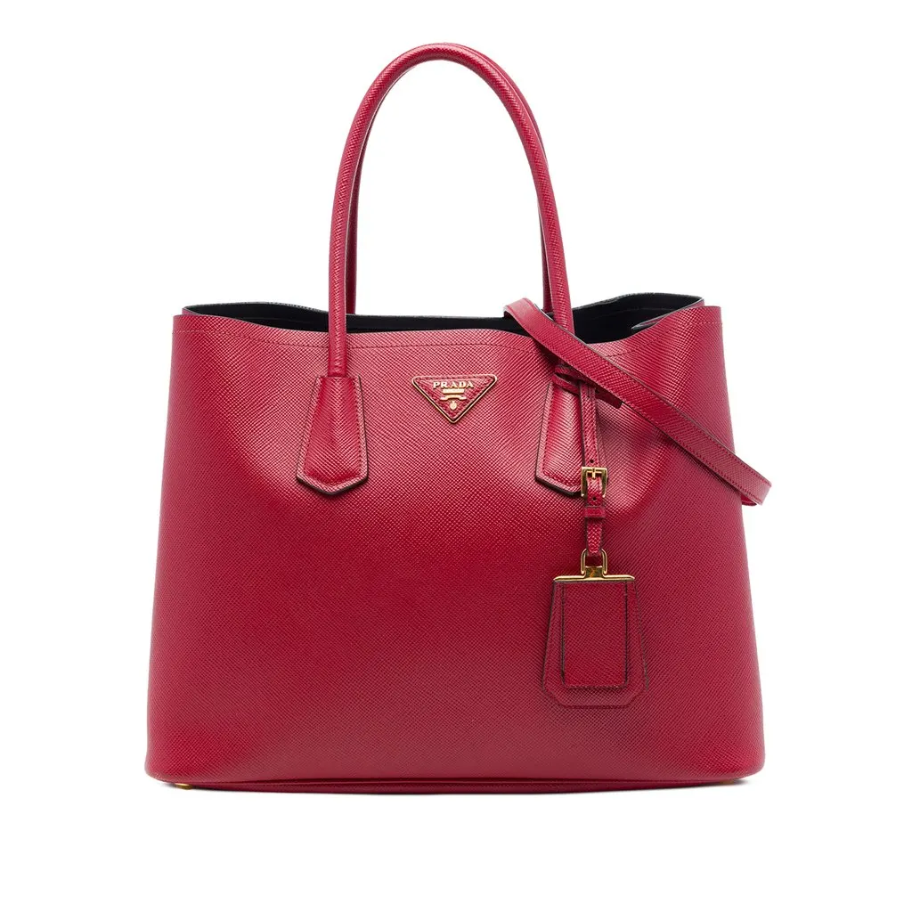 Prada Large Saffiano Cuir Double Satchel Red Leather Good - Front View