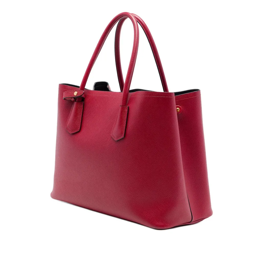 Prada Large Saffiano Cuir Double Satchel Red Leather Good - Back View