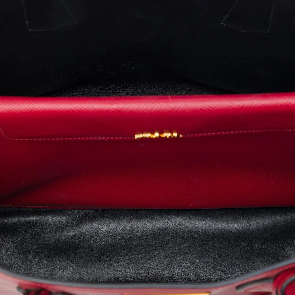 Prada Large Saffiano Cuir Double Satchel Red Leather Good - Model View