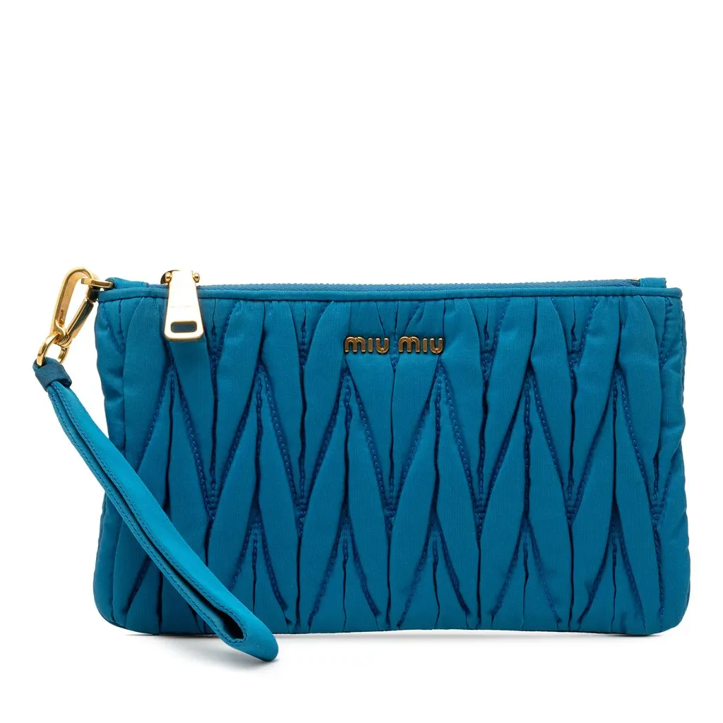Miu Miu Matelasse Nylon Clutch Blue Very good - Front View