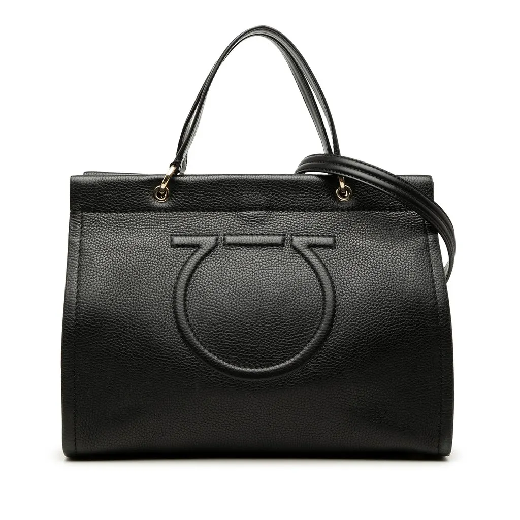 Salvatore Ferragamo Grained Calfskin Meera Tote Black Leather Very good - Front View