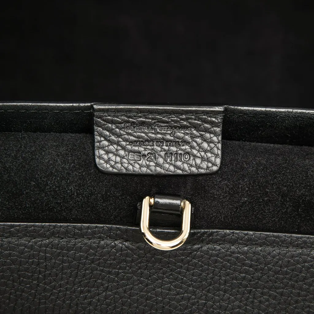 Salvatore Ferragamo Grained Calfskin Meera Tote Black Leather Very good - Box View
