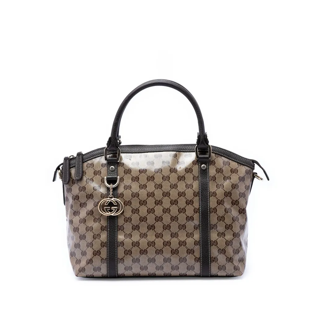 Gucci Medium GG Crystal Charm Dome Satchel Beige Very good - Front View