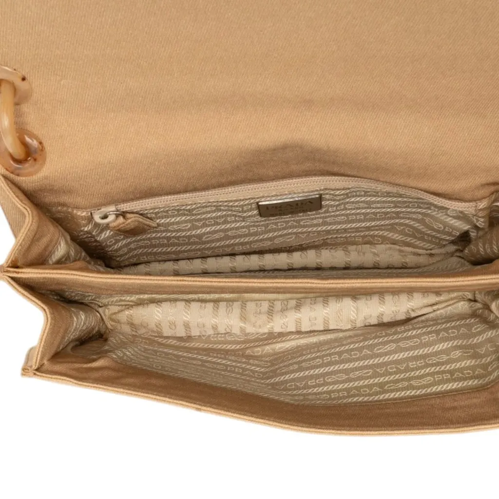 Prada Canvas Resin Chain Shoulder Bag Brown Very good - Model View