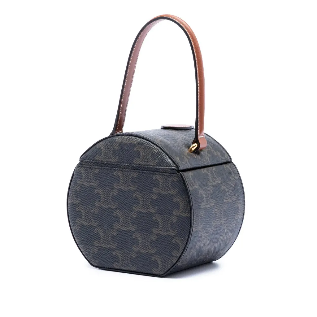 Celine Triomphe Coated Canvas Round Box Handbag Brown Good - Back View