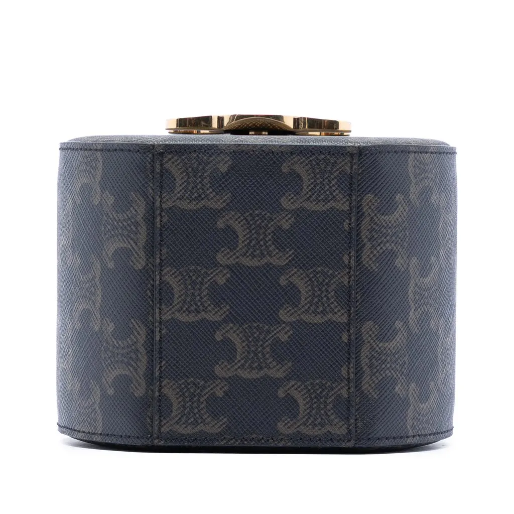 Celine Triomphe Coated Canvas Round Box Handbag Brown Good - Inside View