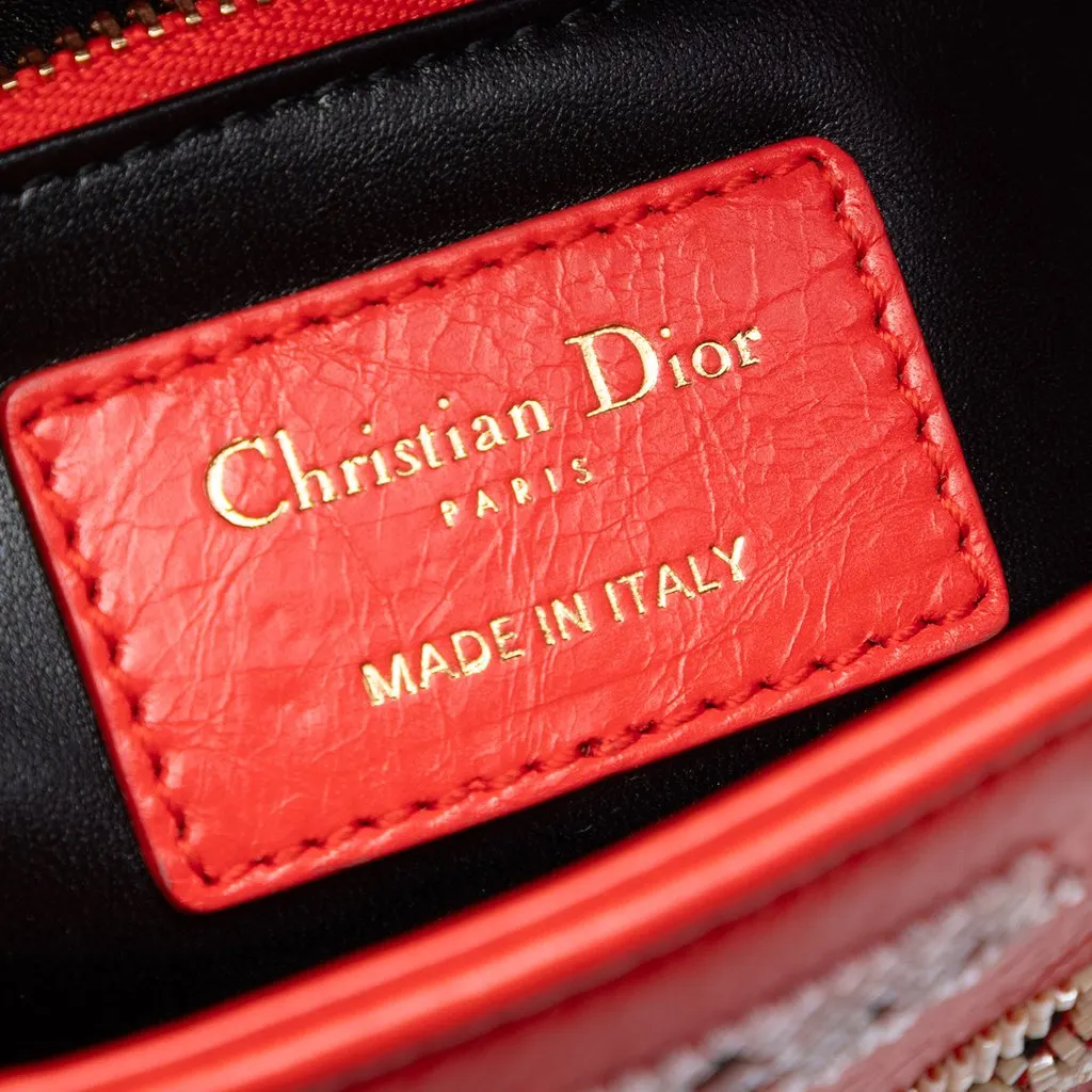 Dior Mini Calfskin Beaded Lady Dior Red Leather Very good - Box View
