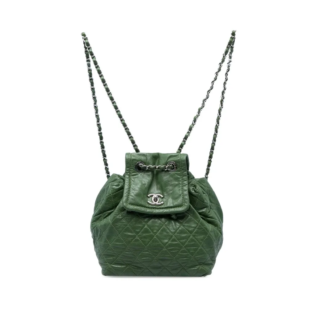 Chanel Quilted Aged Calfskin Beijing 2 in 1 Backpack Green Leather Very good - Front View