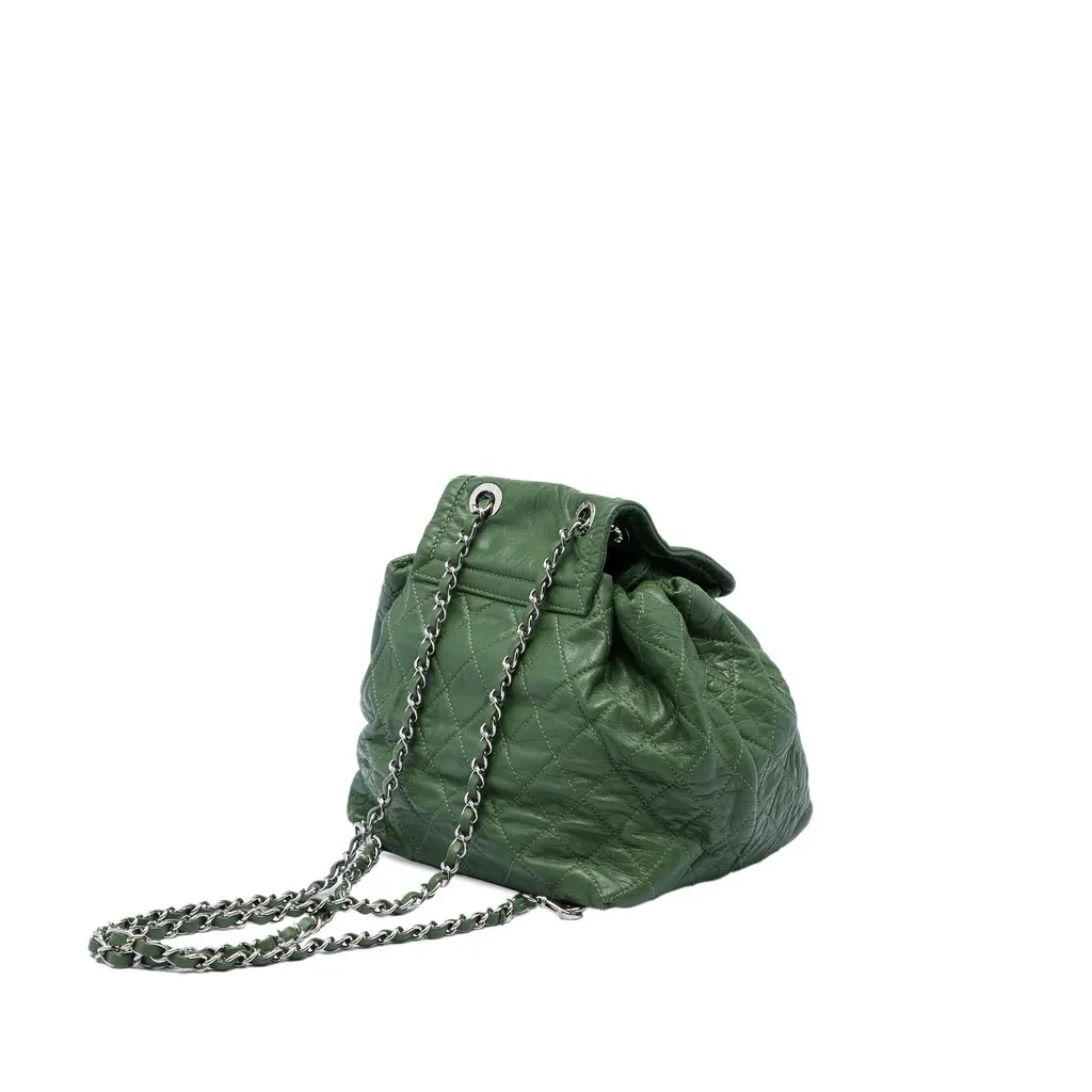 Chanel Quilted Aged Calfskin Beijing 2 in 1 Backpack Green Leather Very good - Back View