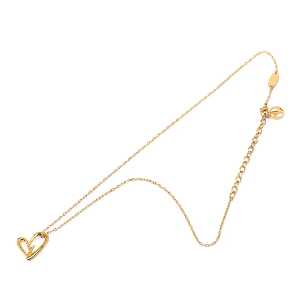 Louis Vuitton Gold Plated LV Fall In Love Pendant Necklace Gold Metal Very good - Front View