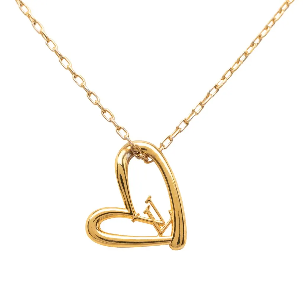 Louis Vuitton Gold Plated LV Fall In Love Pendant Necklace Gold Metal Very good - Back View