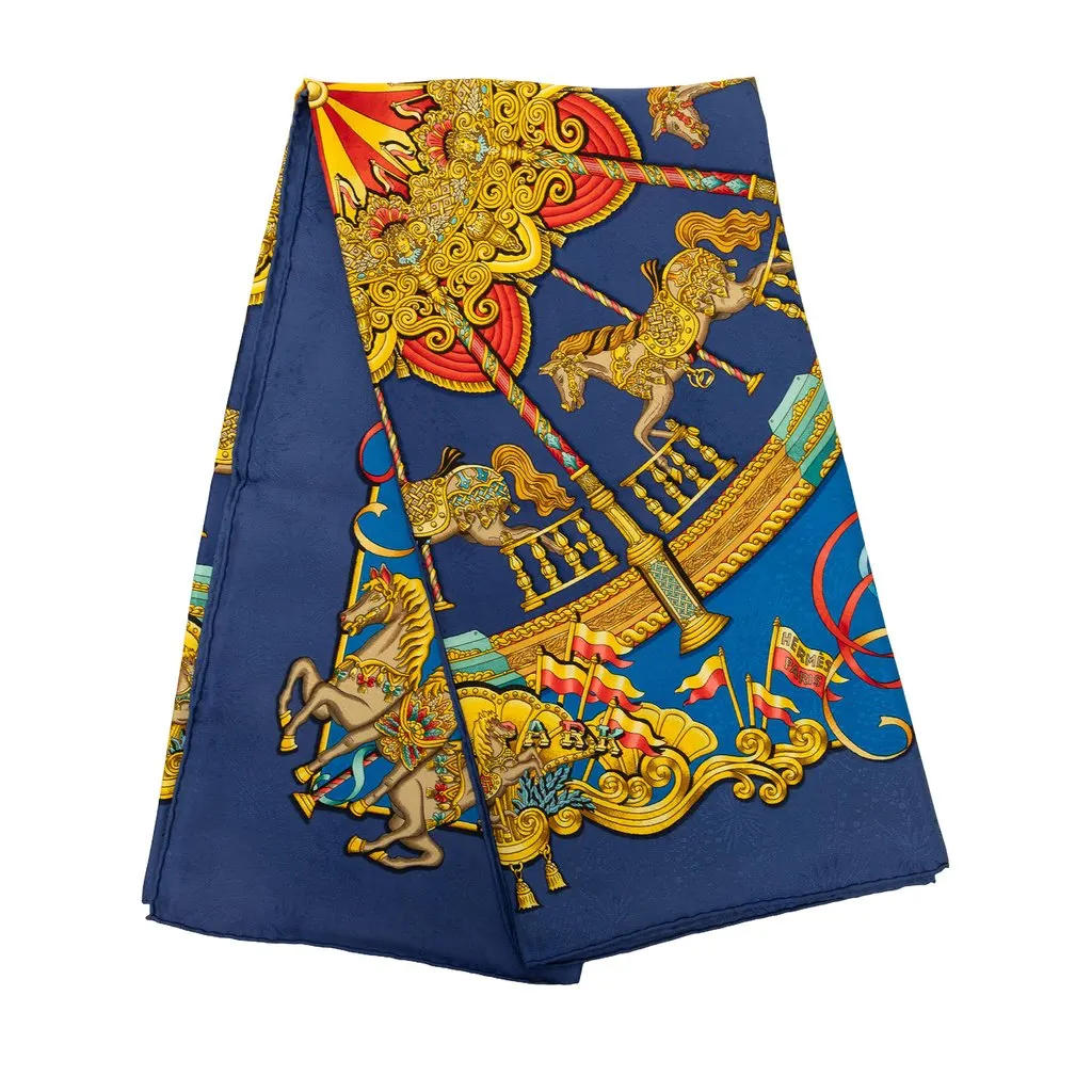 Hermès Luna Park Silk Scarf 90 Blue Silk Never worn - Front View