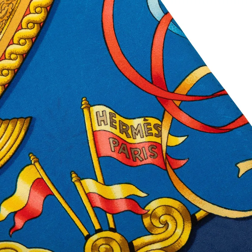 Hermès Luna Park Silk Scarf 90 Blue Silk Never worn - Back View