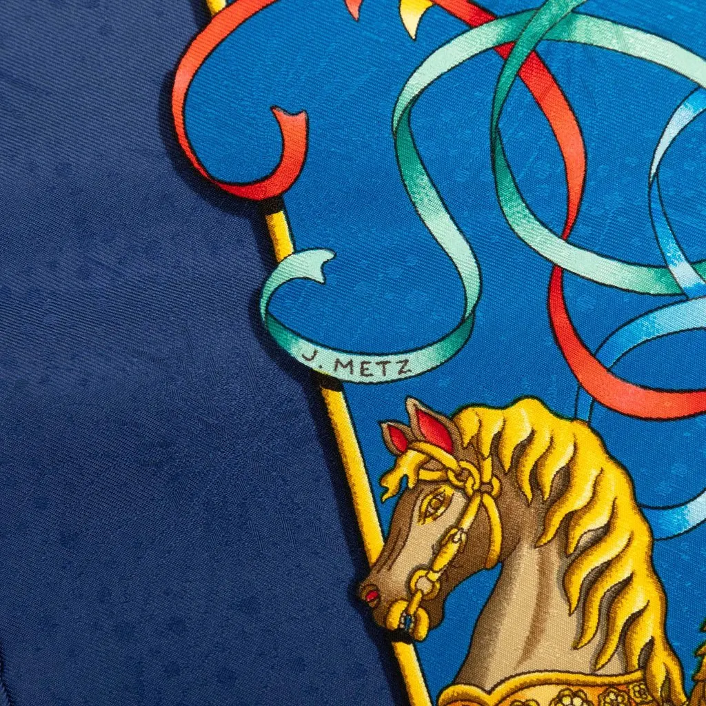 Hermès Luna Park Silk Scarf 90 Blue Silk Never worn - Box View