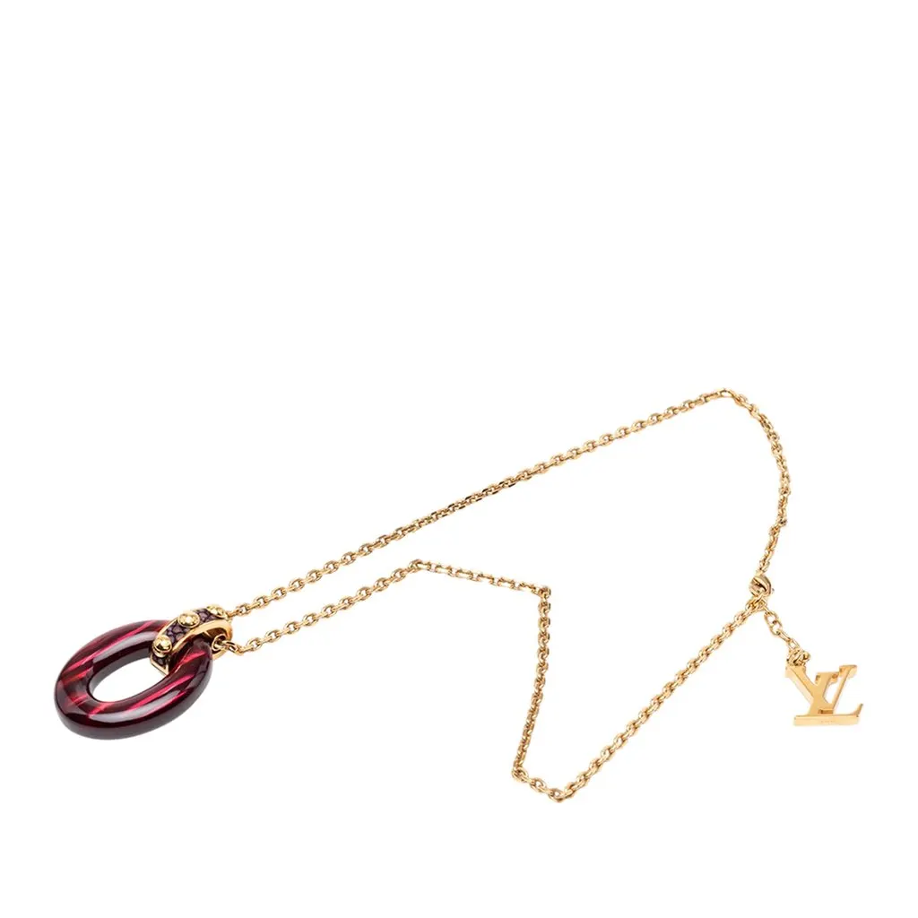 Louis Vuitton Gold Plated Resin Gimme a Clue Pendent Necklace Gold Metal Very good - Front View