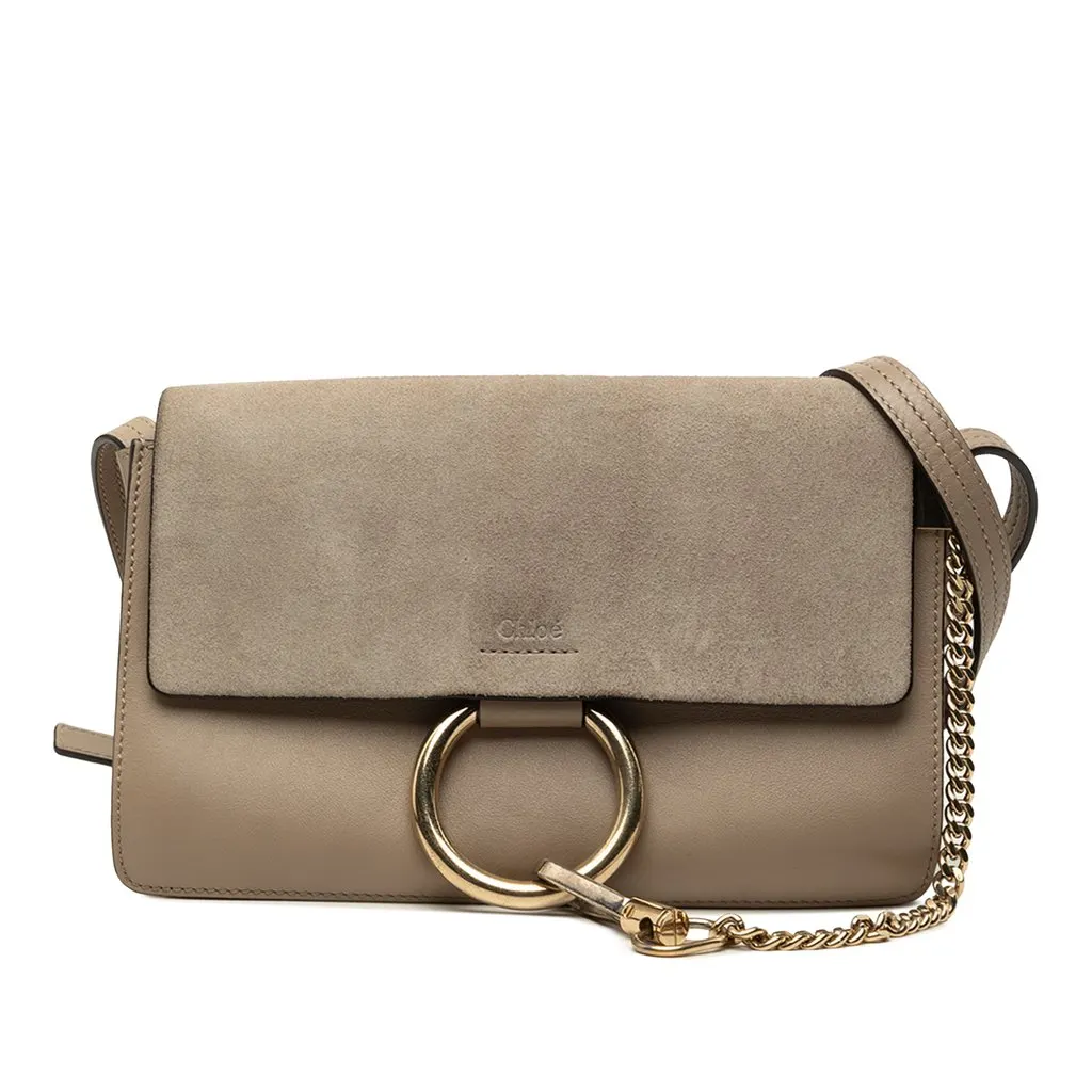 Chloé Small Suede and Calfskin Faye Crossbody Brown Leather Very good - Front View