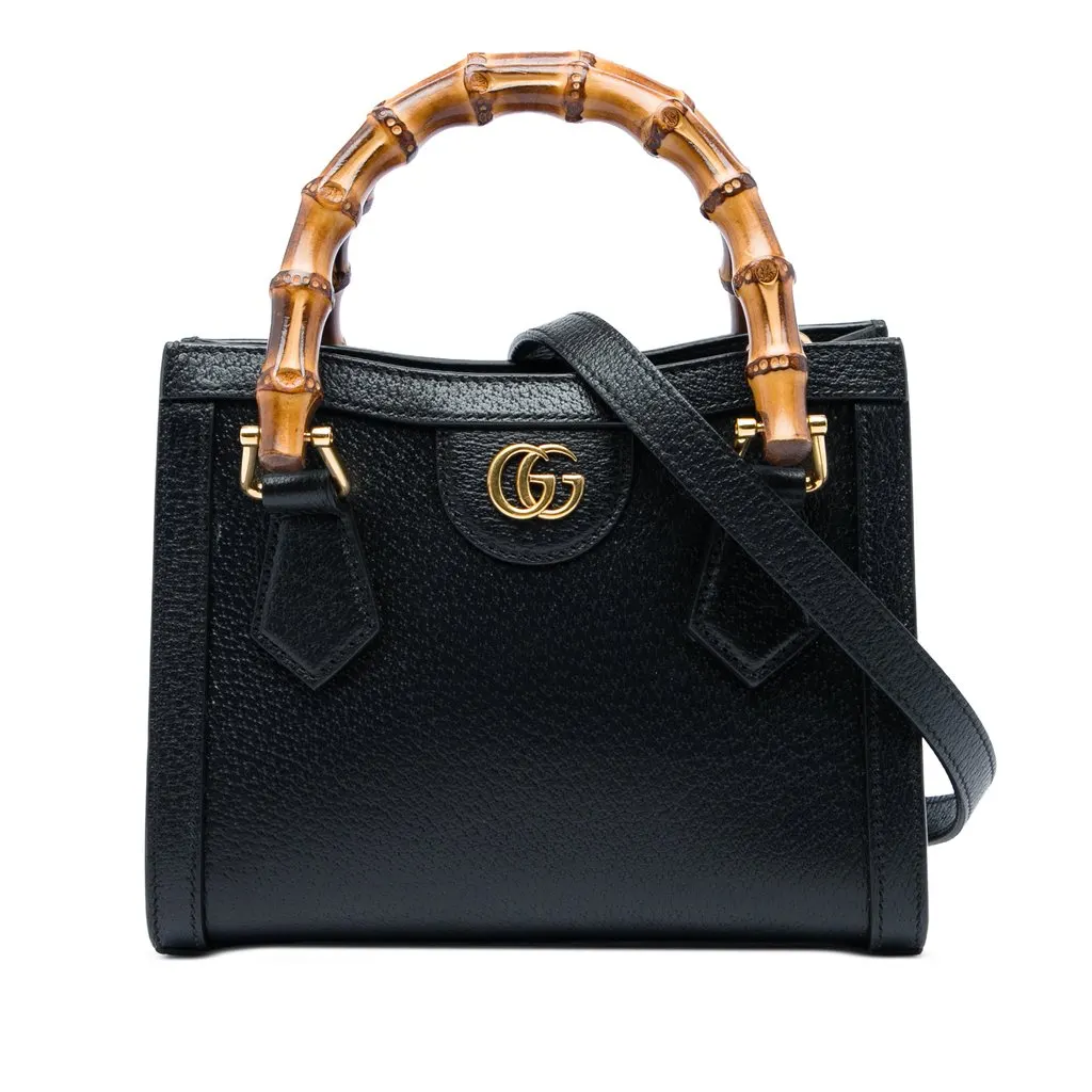 Gucci Small Calfskin Bamboo Diana Satchel Black Leather Very good - Front View
