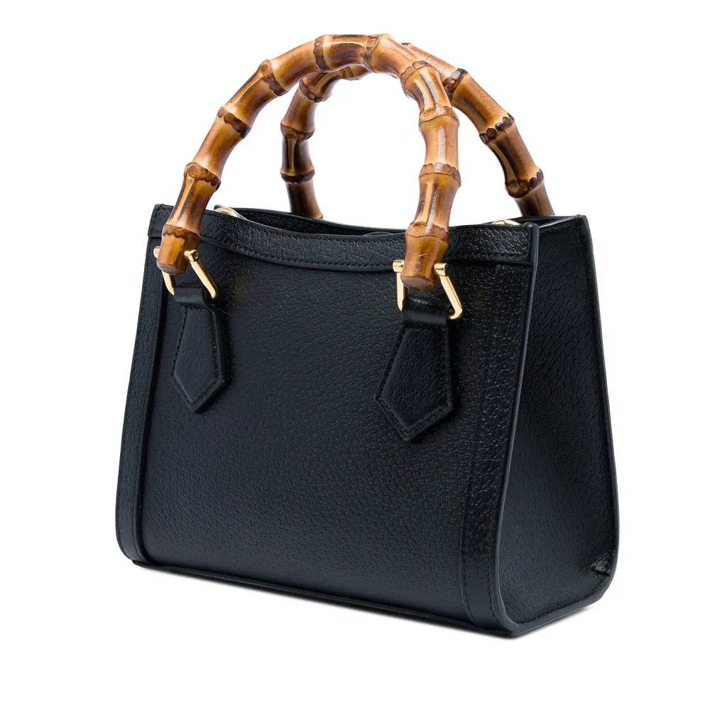 Gucci Small Calfskin Bamboo Diana Satchel Black Leather Very good - Back View