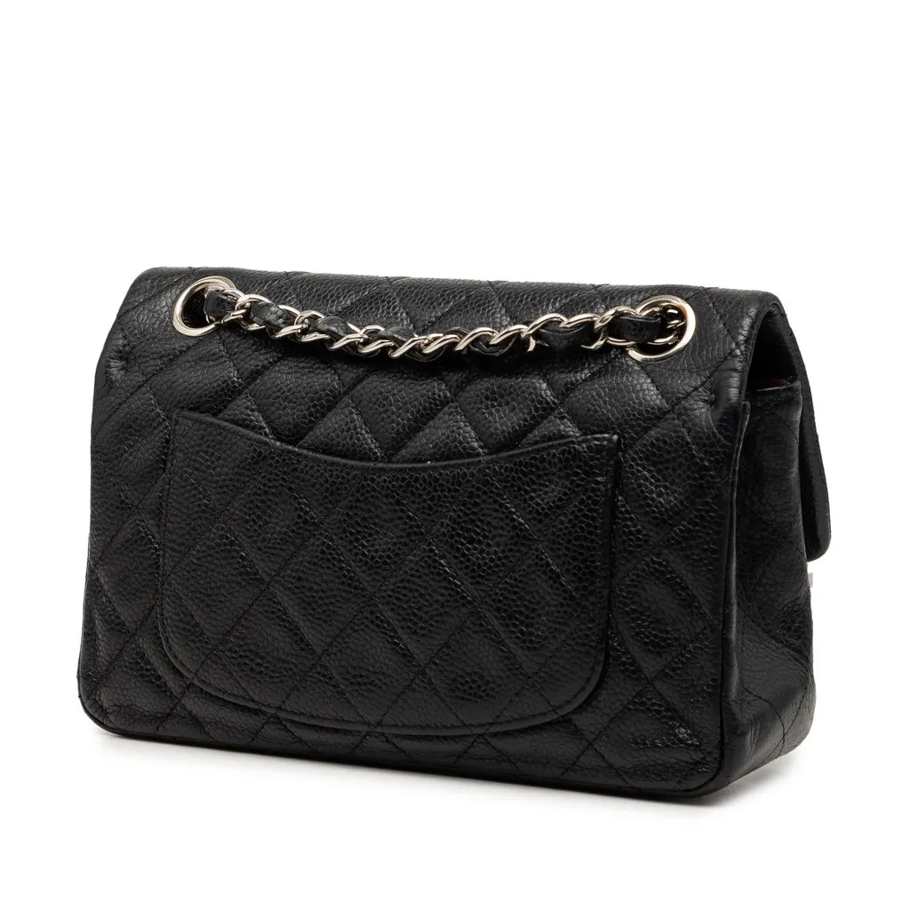 Chanel Mini Rectangular Classic Caviar Single Flap Black Leather Good - Back View