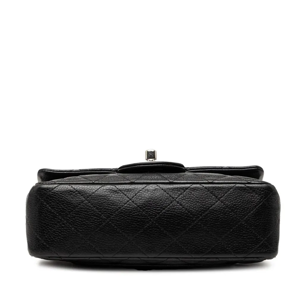 Chanel Mini Rectangular Classic Caviar Single Flap Black Leather Good - Inside View