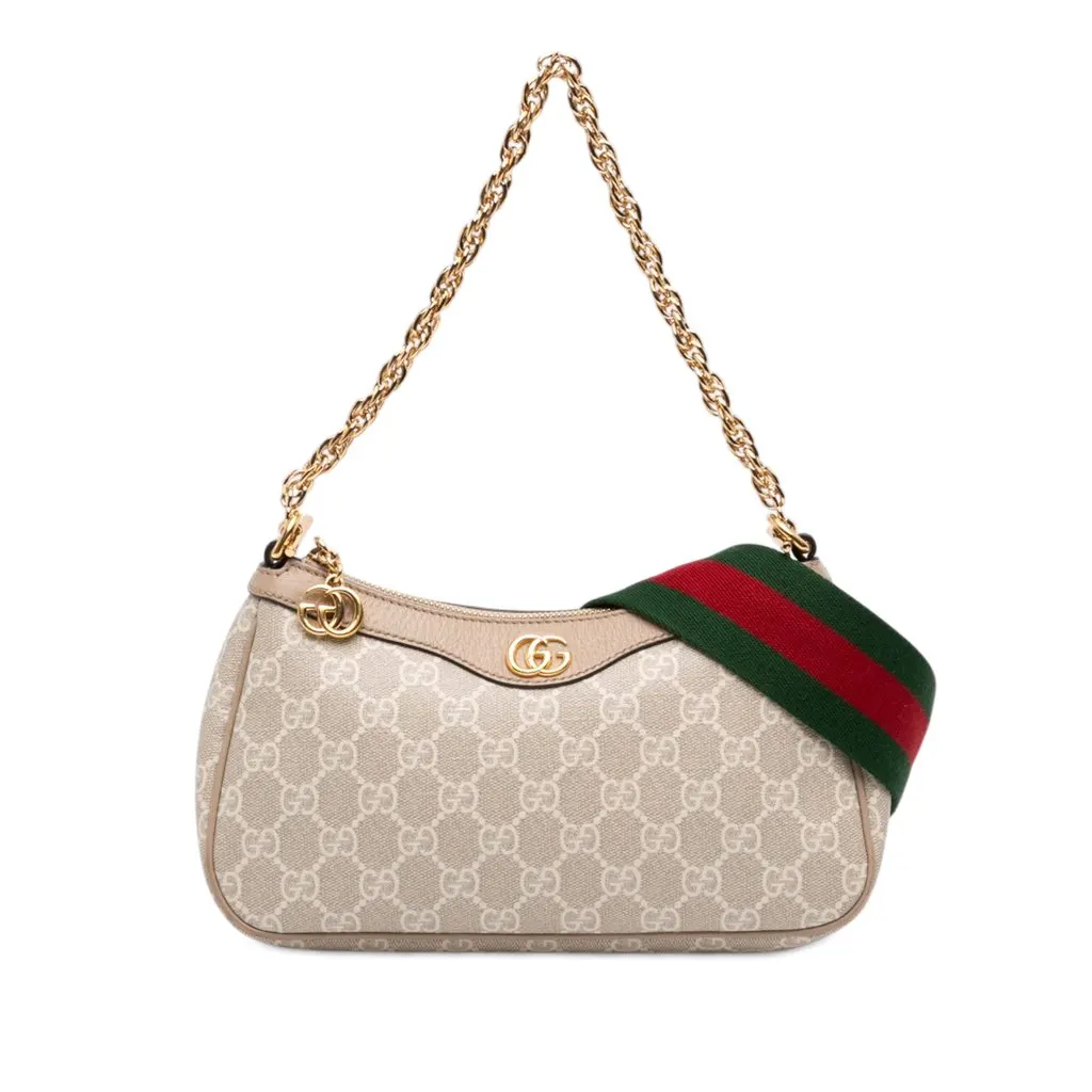 Gucci Small GG Supreme Web Ophidia Satchel Beige Very good - Front View