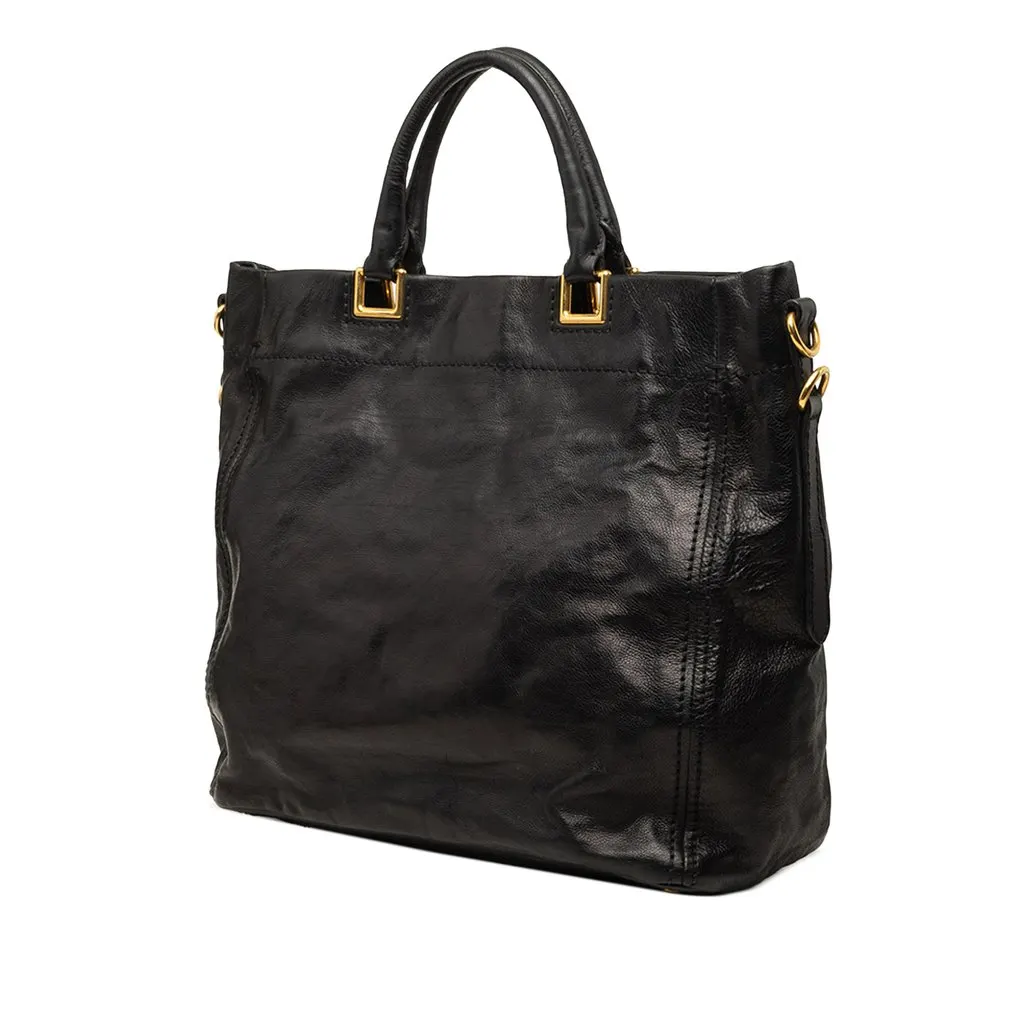 Prada Glace Calf Open Convertible Tote Black Leather Very good - Back View
